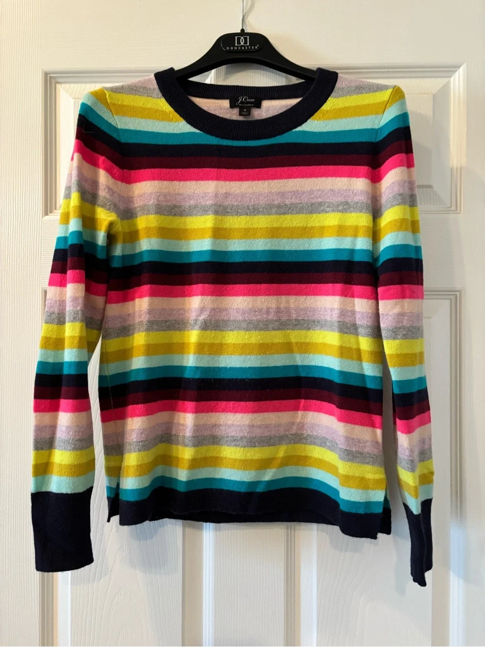 J. Crew 100% Cashmere Women's Multicolor Stripe Crewneck Sweater
